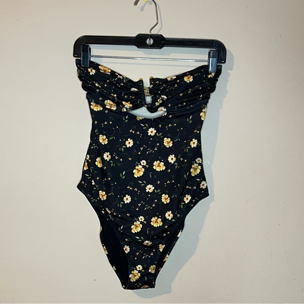 💃🏻Aqua Floral Black One Piece Swimsuit - Picture 2 of 5